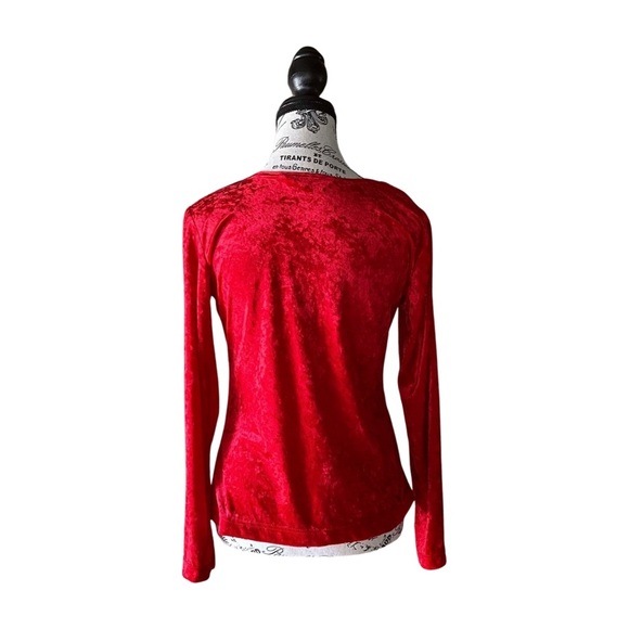 Vintage Red Crushed Velvet Top — 1990s Goth/Grunge, S-M-L - Picture 3 of 3